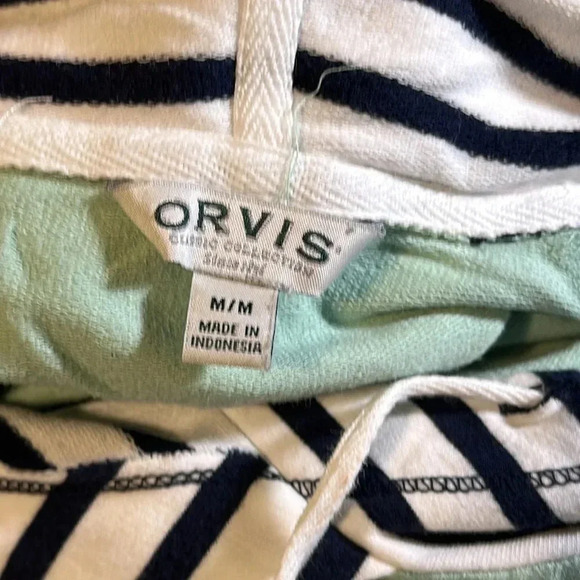 ORVIS WOMEN GREEN BLUE WHITE HOODIE PULLOVER KANGAROO POCKET/LONG SLEEVE - Picture 2 of 6